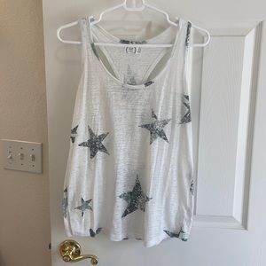 Green/grey/white Star Razorback tank top.